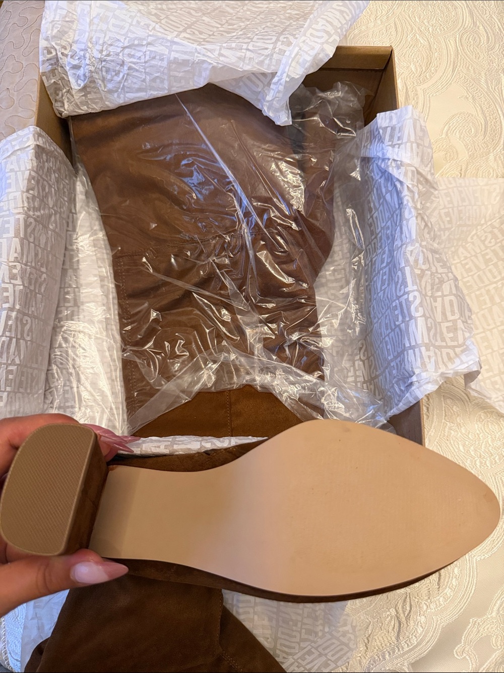 SOLD OUT Steve Madden Chestnut Suede Over-the-Knee Block Heel Boots - Picture 4 of 5